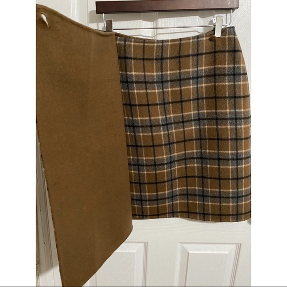 Alexandra Bartlett Brown Blue Plaid Wool Angora Knee A Line Wrap Skirt - Picture 3 of 12